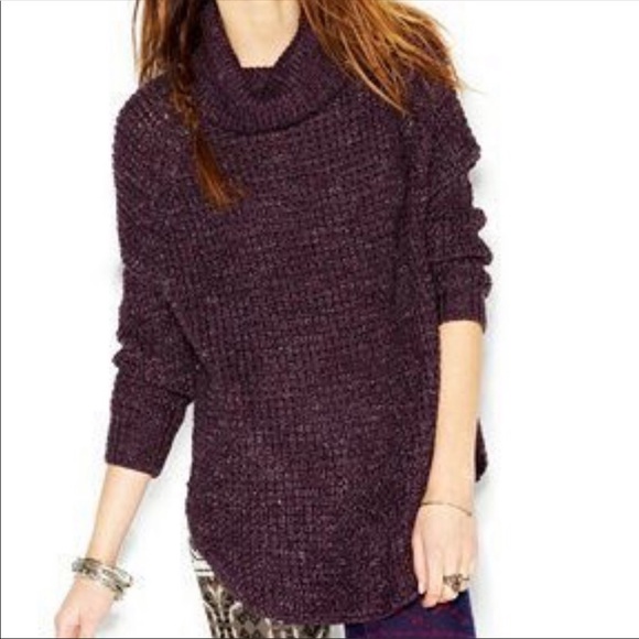 FREE PEOPLE |Purple Chunky Knit Turtleneck Sweater - Picture 1 of 8